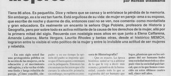 Recorte de prensa. Revista El Canelo "Olga Poblete: En Chile fue un escándalo el primer liceo de hombres y mujeres". 1996.