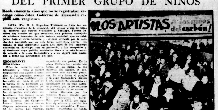 21 de mayo de 1960. Reciben en Santiago a niños y niñas del Carbón