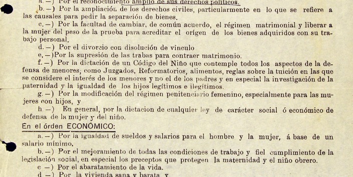Programa MEMCH. 1936. Fondo Elena Caffarena. Archivo Mujeres y Géneros.
