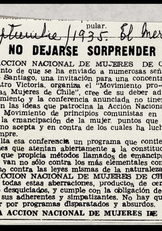 No dejarse sorprender. Carta de la Acción Nacional de Mujeres. El mercurio, 7 de septiembre de 1935.