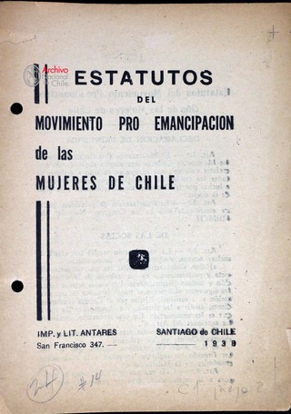 Estatutos MEMCH. 1937. Fondo Elena Caffarena. Archivo Mujeres y Géneros.